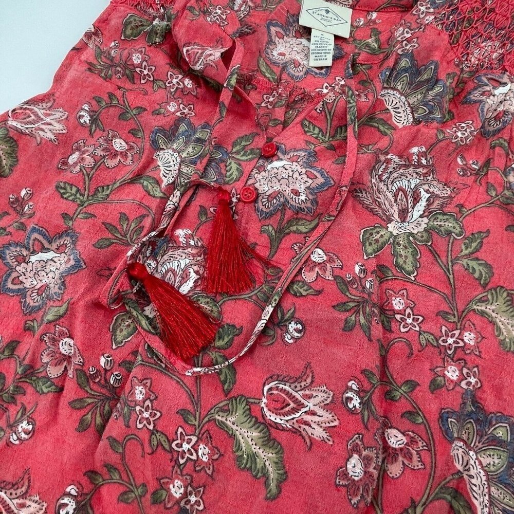 St. John's Bay Top Small Womens Cabaret Red Floral Sleeveless Tassel Boho - Picture 6 of 11